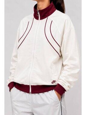 Nike Women's Sz XL (16 - 18) White & Burgundy Full Zip Track Team Jacket